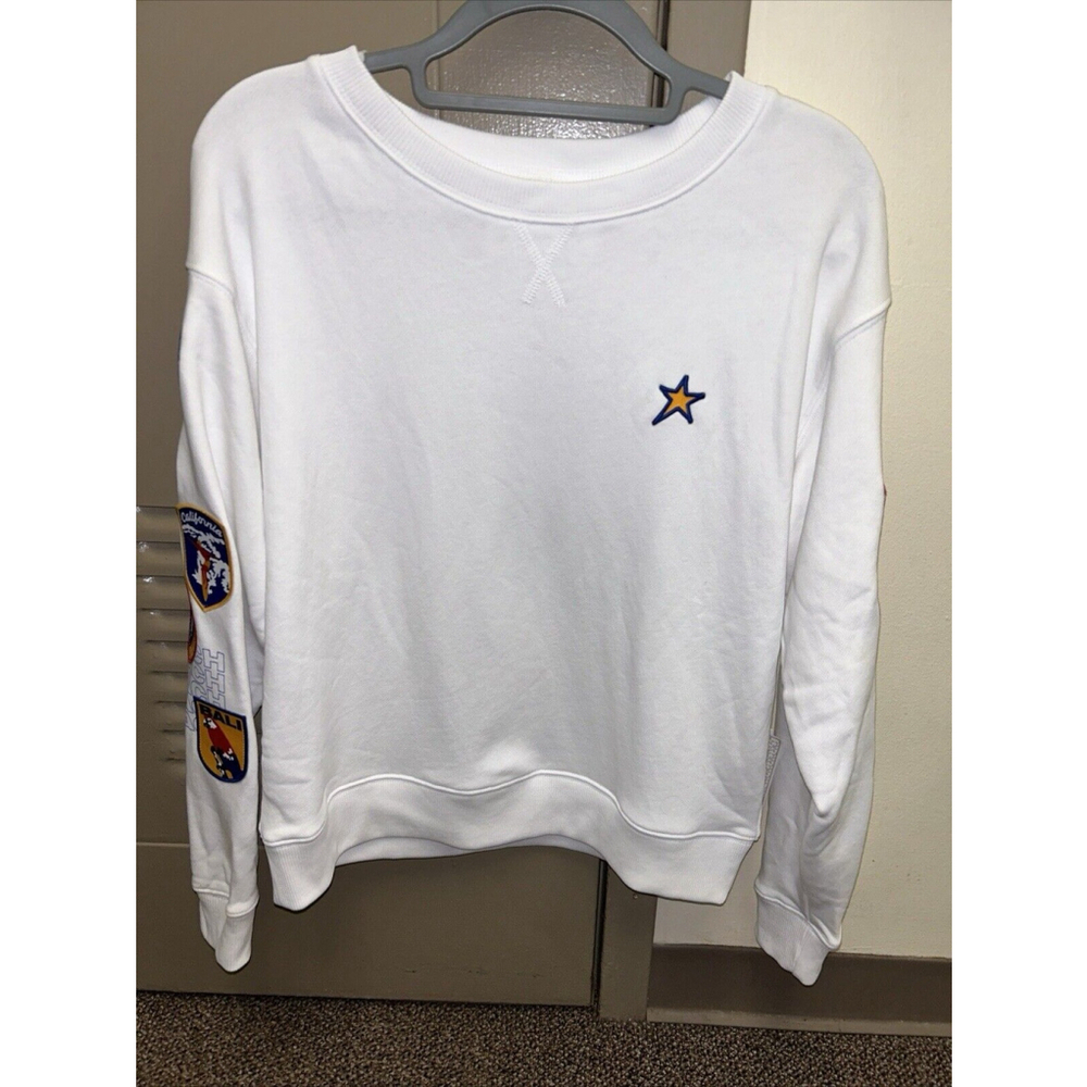 Cheerleader NWT White Cotton Crewneck Sweatshirt patches On Sleeves Size…